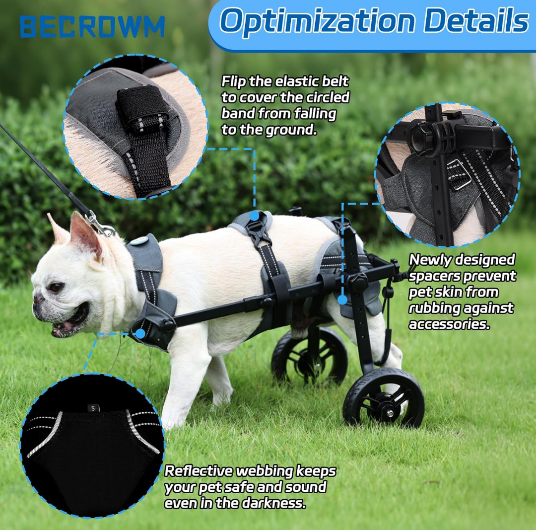 Dog Wheelchair for Back Legs with 2 Wheels Adjustable Pet Doggy Wheelchairs with Disabled Hind Legs Walking-Dog Legs Brace and Hip Support, Light Weight(Split-Type, M),Gray