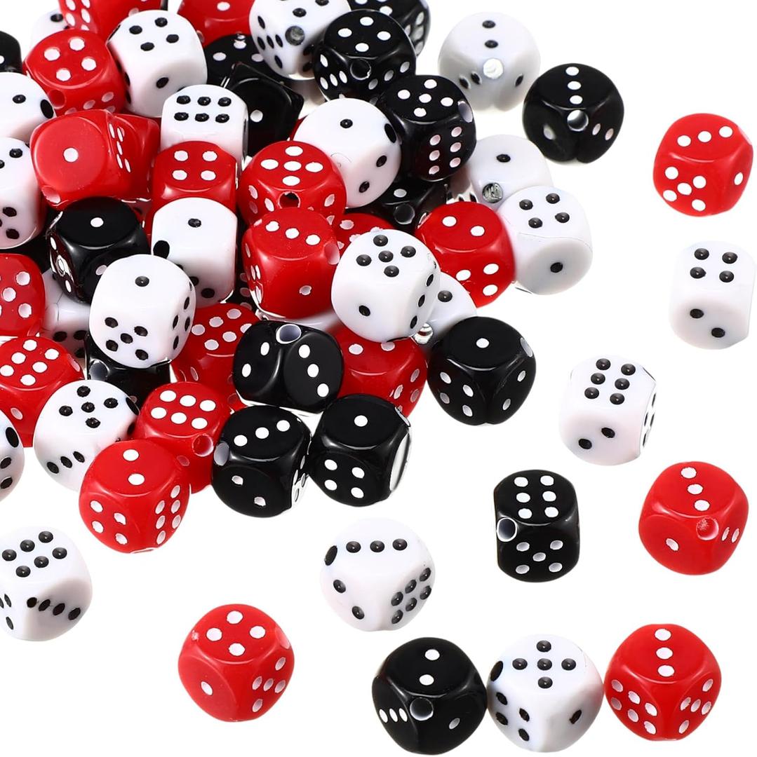 Ferreve 90 Piece Acrylic Dice Beads 10mm Dice Beads Bulk, Casino Games Birthday Party Supplies, Jewelry Making, Bracelet Necklaces Lanyard DIY Handicrafts(Red, Black, White)