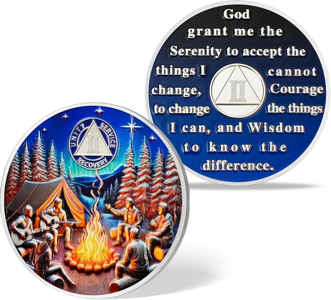 2 x 2 Year Sobriety Coin - Bonfire Society AA/NA Chip Medallion - Sober Group Recovery Gift for Men & Women in Narcotics & Alcoholics Anonymous