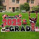 19 Pieces 2025 Extra Large Graduation Yard Sign with Photo Booth Frame Congrats Grad Lawn Signs with Stake Outdoor Garden Decor Senior College Graduation Party Supplies, Red