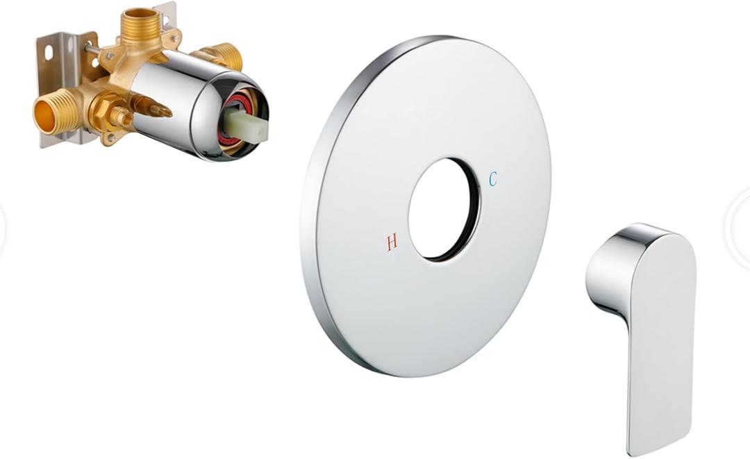Taplong Round Single-Function Shower Handle Valve Trim Kit Bathroom Shower Valve Set Hot and Cold Mixer Wall Mount Shower Faucet Rough-In Valve-06161K (Polished Chrome) Taplong Round Single-Function Shower Handle Valve Trim Kit Bathroom Shower Valve Set Hot and Cold Mixer Wall Mount Shower Faucet Rough-In Valve-06161K (Polished Chrome)