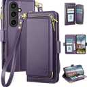 DJBEAR for Samsung Galaxy S26 Plus Wallet Case for Men & Women, All-in-One Flip Folio Cover with 9 Card Slots, Zipper Pocket, Detachable Wrist Strap,Full Body Protection for SamsungS26Plus Dark Purple