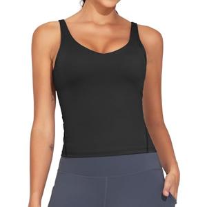 Dragon Fit Women's Padded Workout Tank Tops Fitted Wirefree Longline Sports Bra for Gym Yoga Black M