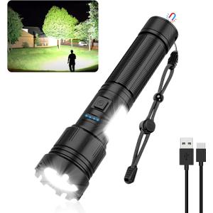 Magnetic Rechargeable Flashlight High Lumens, Super Bright LED Flash Light with COB Work Light, USB C, 7 Modes, Zoomable, IPX6 Waterproof Tactical Pocket Flashlights for Emergency Camping