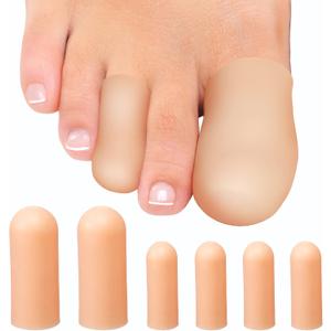 Homergy Original Soft Gel Toe Cap - 6 Small & Big Toe Protectors for Women & Men, Cushioning Toe Sleeves to Provide Relief from Missing/Ingrown Toenails, Corns, Calluses, Blisters, Hammer Toes (Beige)