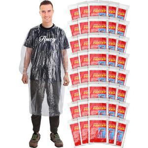 40 Pack Disposable Rain Ponchos for Adults Disposable Ponchos Pack with Drawstring Hood Elastic Sleeves Raincoat for Camping (Clear White)