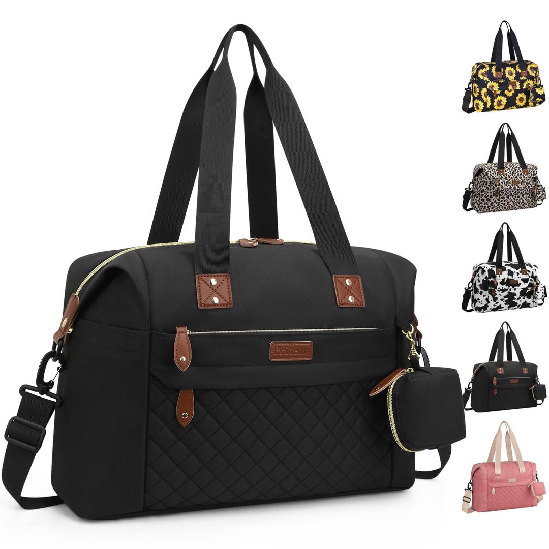 Pritent Diaper Bag Tote - Diaper Baby Bags with Pacifier Case, Shoulder Straps, Stroller Clips, Waterproof Large Mommy Maternity Travel Baby Bag for Mom and Dad, Medium, Black