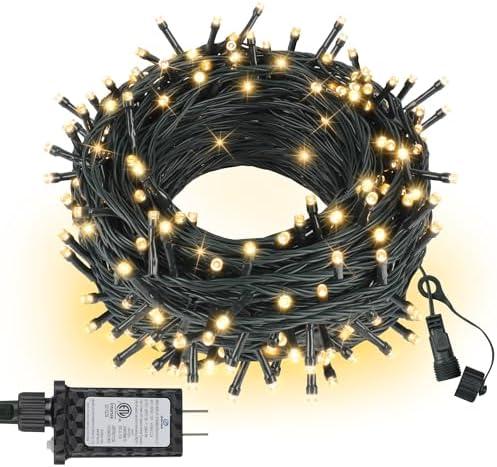 ASENEK Outdoor String Lights 99FT 300 LED Connectable 8 Modes with Timer Decorative String Lights for Xmas Tree Patio Party Warm White