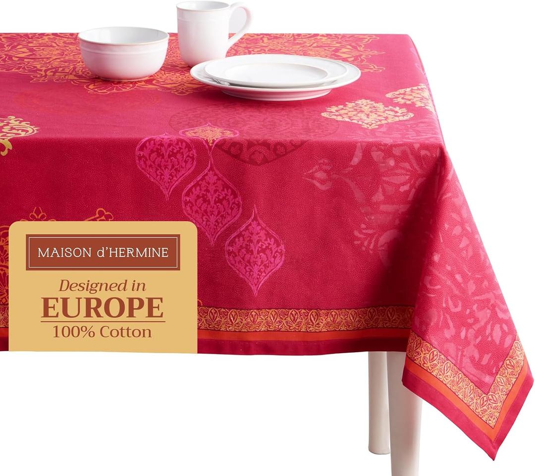 Maison d' Hermine Table Cloth Rectangle Table 100% Cotton 60 x 108 Inches Fall Tablecloth Reusable Everyday Use for Thanksgiving Christmas Decorations Dining Farmhouse Party (Versailles)