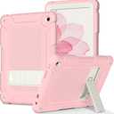 MENZO Case for Fire HD 10 (Only 13th Gen, 2023 Release) Non Waterproof Bracket Design, Layer Duty Shockproof Rugged Case with Kickstand, Pink+Beige