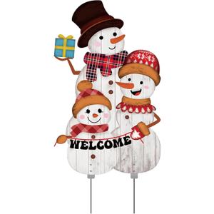 Gisafai 30" H Metal Christmas Snowman Stake Outdoor Family Yard Signs Metal Stake for Christmas for Home Lawn Garden Pathway Driveway Holiday Decoration