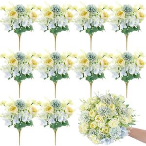 Olgaa 12 Bundles Peonies Artificial Flowers Silk Flowers Fake Peony Bouquet Faux Peonies Flowers Bulk for Wedding Decor Centerpiece Table Decorations (Blue Green)