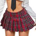 SOFIA'S CHOICE Women Plaid Mini Skirt Low Rise A Line Summer Tartan Pleated Skirt Red Medium (Red, M)