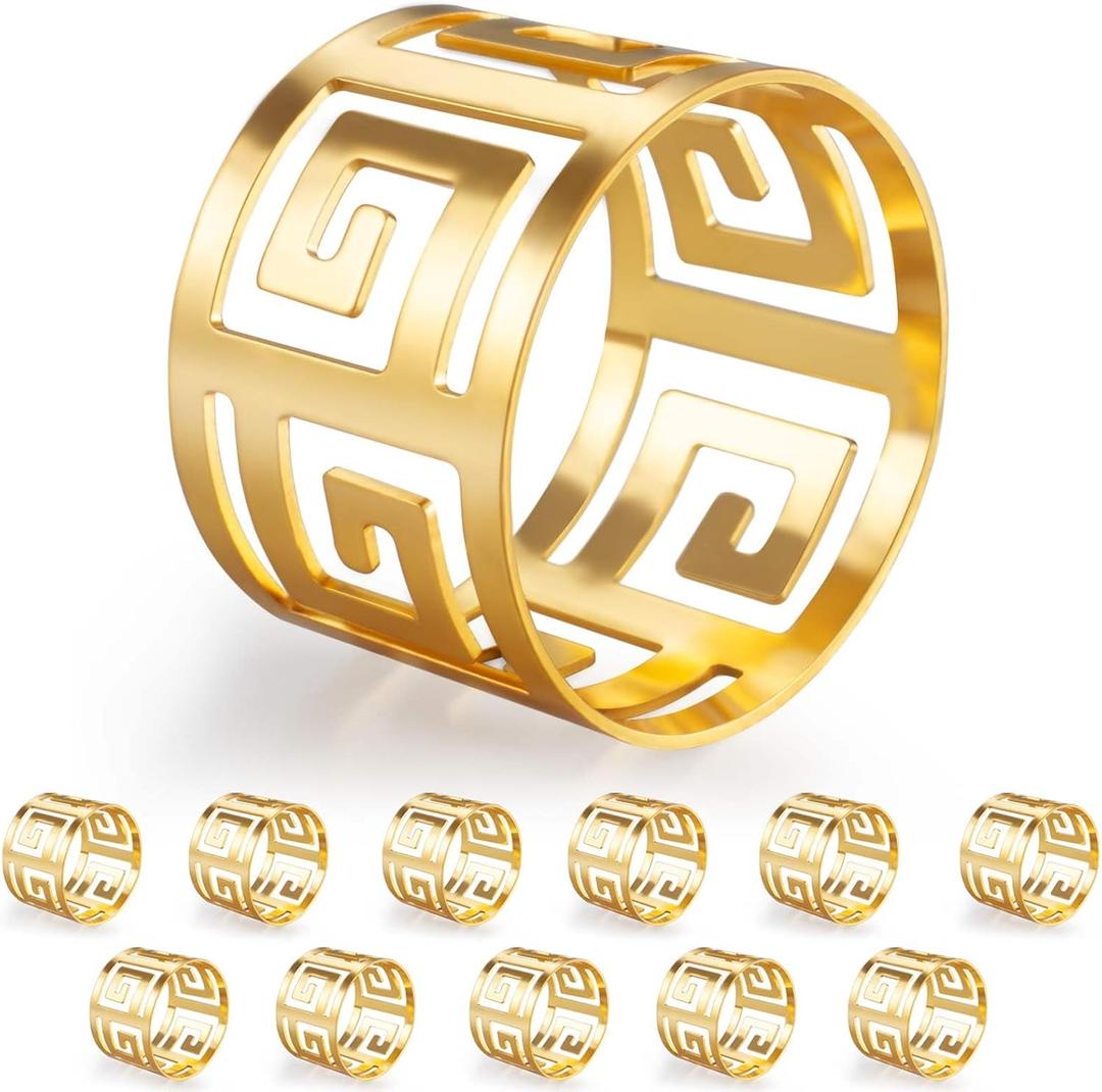 Luxurious Hollow Out Design Napkin Rings Holder Elevate Your Dining Experience with Exceptional Craftsmanship Set of 12 for Wedding Dinning Birthday Parties (Gold)