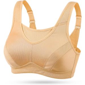 Wingslove High Impact Sports Bras for Women Plus Size Non Padded Wirefree Workout Bra Bounce Control (34B, Cream Nude)