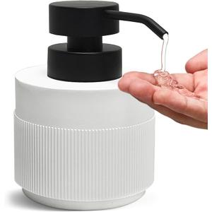 Resin Soap Dispenser for Bathroom, Hand Lotion Liquid Dispenser Easy-to-Press with Reusable Plastic Pump for Shampoo Bathroom Kitchen Countertop Anti-Slip Rust-Proof 12.5 oz White (single pack)