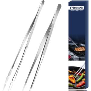 Kitchen Tweezers Tongs, Cooking Tweezers Stainless Steel - 12-inch Ideal for Grilling Meat, BBQ, Pasta, Plating, and Pinching Delicate Small Pieces of Food, Set of 2