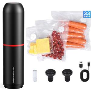 AIRMSEN Handheld Vacuum Sealer for Food with 33 PCS Reusable Bags and 2 PCS Vacuum Liquor Sealer for Food Preservation & Fresh, Kitchen Leftover Preservation, Meal Prep and Sous Vide Cook