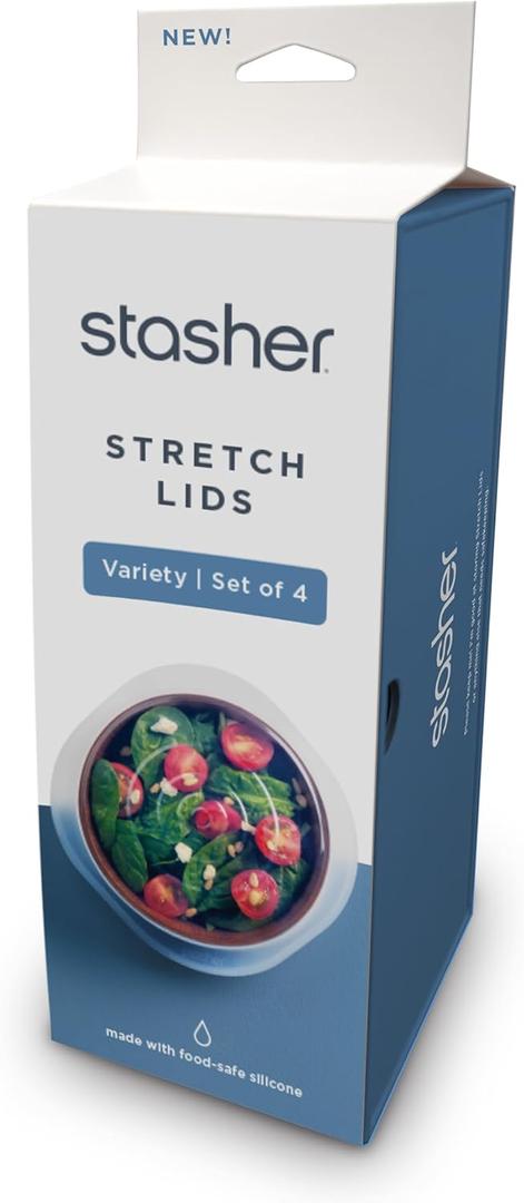 Stasher Premium Reusable Silicone Stretch Lids Variety 4-Pack, Clear, 9, 6.5, 4.5, 2.5, Airtight Seal, Food Container Covers, BPA Free, Leak-free, Dishwasher Safe, Microwave Safe, Eco-Friendly