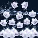 Submersible LED Light, Tea Lights, Pond Underwater Small LED Lights, Battery Operated 125 Hours, for Wedding Home Vase Festival Party Decoration White 24Pcs (Built-in 48 Batteries)