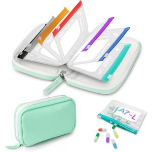 A7-L Water-Proof Pill Pouch Set Large Pill Organizer, BPA Free, A7-L Pill Loose-Leaf Storage with Color-Coded Medicine Pouches, Reusable Travel Medicine Organizer Zippered Pill Organizers Weekly (Green)