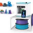 Kids 3D Printer Stand with Filaments Storage, 2-Tier Mini 3D Desktop Printer Stand with Side Spool Holder, 3D Printer Desk Organizer with 2 Pack Acrylic Shelves for Beginners, Wall-Mountable, White