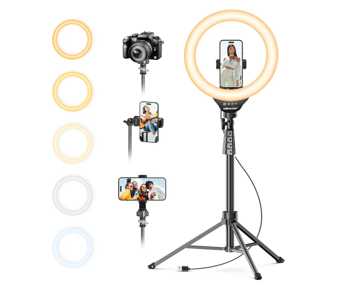 UBeesize 12'' LED Ring Light with 62'' Tripod Stand, Selfie Ring Light for Video Recording, Live Streaming, TikTok & YouTube, Compatible with iPhone & Android (Black)