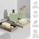 CERBIOR Bathroom Accessories Set 6 Piece Bamboo Bath Ensemble Includes Soap Dispenser, Toothbrush Holder, Toothbrush Cup, Soap Dish for Decorative Countertop and Housewarming Gift (Green)