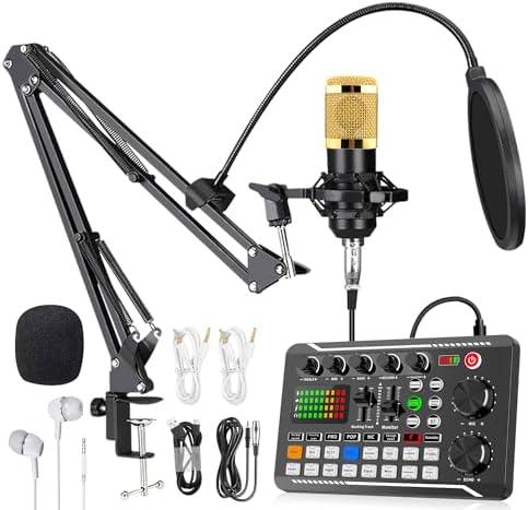 SIBORIE F998 Podcast Equipment Bundle for Tiktok and YouTube Vlog,Sound Board with Audio Interface,Condenser Karaoke Microphone,Streaming Podcast Starter Kit DJ Audio Mixer (F998+BM800 MIC)