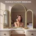 Wonderjune Trifold Vanity Mirrors 3 Way, 30 x 37 in Adjustable Arch Trifold Mirror for Bathroom Bedroom, Decorative Folding 3 Sided Mirror Wall Mounted for Braiding Hair Makeup(Gold)