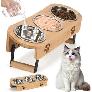 Elevated Cat Bowls, 2 Height Raised Cat Food Bowl for Cats Small, Tilted Elevated Bowl Raised Pet Bowl with 3 Stainless Steel Bowls