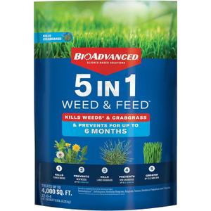 BioAdvanced 5-in-1 Weed and Feed Granules - Kills Lawn Weeds & Crabgrass - Feeds, Greens & Strengthens Lawn - Treats Up to 4,000 Square Feet - 9.6 lb Bag 