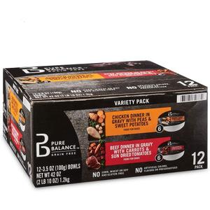 Pure Balance Food for Dogs Variety Pack, Chicken Dinner in Gravy with Peas & Sweet Potatoes and Beef Dinner in Gravy with Carrots & Sun Dried Tomatoes, 3.5 oz, 12 Count, Jan/21/27
