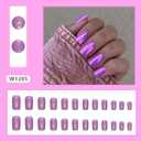 7 x Purple Press On Medium Square Chrome Aurora Glossy Artificial Solid Color Stick On Nails - 24Pcs