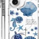 for iPhone 13/iPhone 14 Case, Clear with Ocean Turtle Shell Collage Pattern Campatible with Magsafe Soft Protective Case for Women Girl (White)