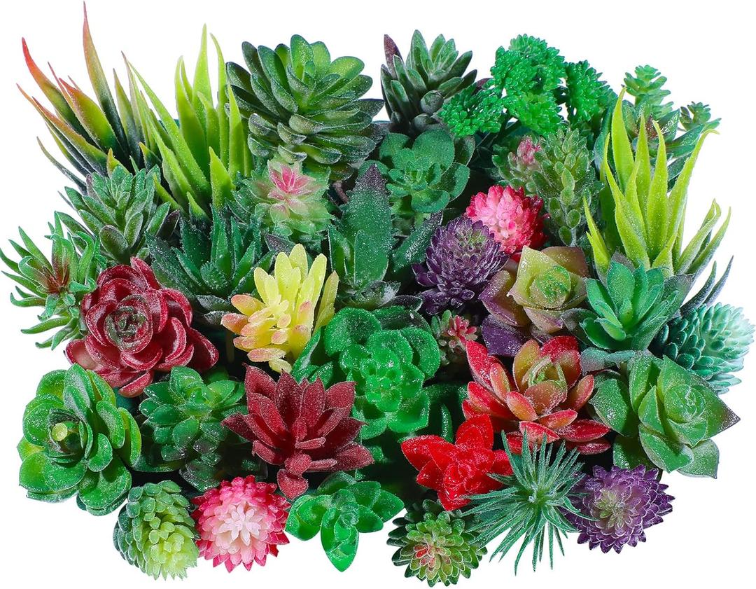 WILLBOND 38 Pcs Christmas Mini Artificial Succulents Small Fake Succulent Plants Faux Assorted Unpotted Realistic Plastic Flowers Picks Stem for DIY Crafting Greenery Garden Home Decor(Flocked) (Vivid Green, Flocked Purple, Pink)