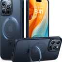 TORRAS UltraMagnetic Stand for iPhone 14 Pro Case, [Compatible with MagSafe] [MilitaryGrade Protection] Stable Flexible Kickstand Ring Holder Translucent Slim AntiScratch, Black, Ostand Series