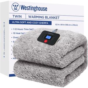 Westinghouse Electric Blanket Twin Size, Soft Plush Sherpa Heated Blanket with 10 Heating Levels & 112 Hours AutoOff, Machine Washable, 62x84 inches, Charcoal