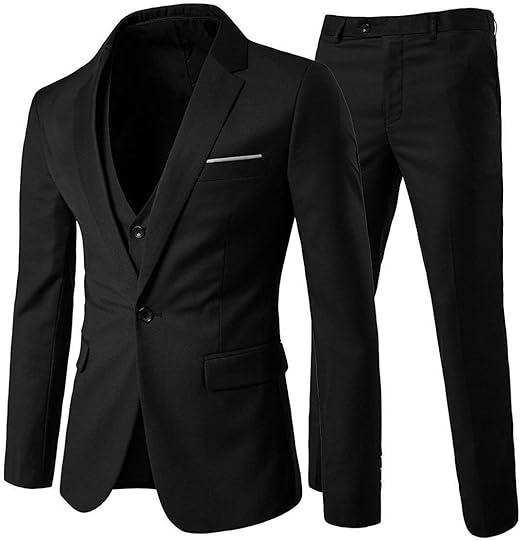 Cloudstyle Mens 3-Piece Suit Notched Lapel One Button Slim Fit Formal Jacket Vest Pants Set XS