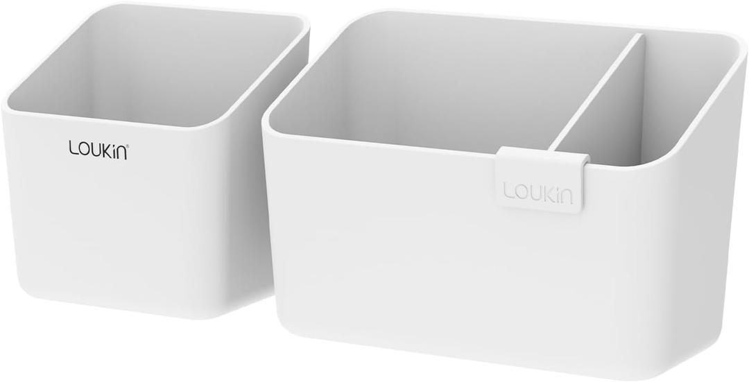 loukin Magnetic & Adhesive Dry Erase Marker Holder with Divider, 1 Small + 1 Mini, Magnetic Storage Organizer for Whiteboard or Refrigerators (White)