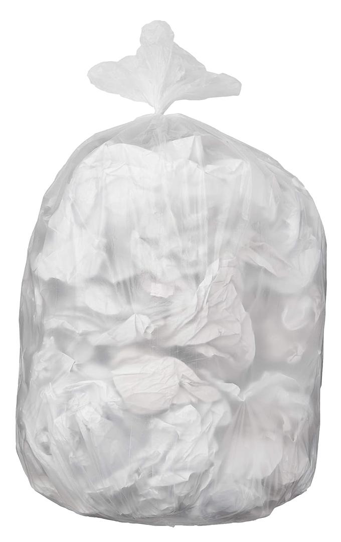 Amazon Basics 55 Gallon Trash Bags, Garbage Bags, 1.2 MIL, Unscented, Clear, 50 Count