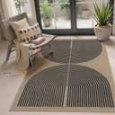 Lahome Enfys Modern Rainbow Easy Jute Office Rug, Outdoor Patio Rug 4x6 for Living Room Washable Carpet for Bedroom, Farmhouse Contemporary Non Slip Non Shedding Black Carpet for Backyard