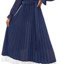 ZESICA Women's Spring Long Sleeve Chiffon Dress Casual Crew Neck Pleated A Line Flowy Midi Dresses with Belt, S