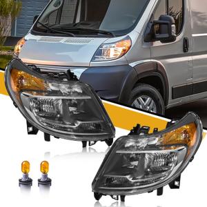 6 Pins Headlight Assembly with DRL Compatible with Dodge RAM Promaster 1500 2500 3500 2014-2022, OE-Style Headlamp Replacement with Bulbs for 68154588AK 68154589AK, Chrome Housing Amber Corner