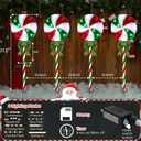 4 Pack 27.5" Lollipop Peppermint Christmas Pathway Lights Outdoor with Bows, Green Red White 80 LED Candy Cane Lights 8 Modes Timer Waterproof, Walkway Markers for Xmas Outsides Garden Yard Decoration