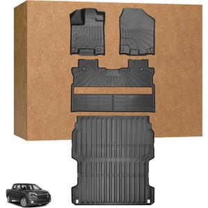 Floor Mats for Honda Ridgeline 2017-2026, Custom Fit Ridgeline Sport,RTL,TrailSport,Black Edition,RTL-E Bed Liners 1st & 2nd Row &Bed Mats, Summer Winter Protection TPE Non-Slip Mats Accessories