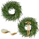 24 Inch Real Touch 2 Pcs Norfolk Pine Wreath Christmas Decorations for Front Door, Artificial Plants Green Christmas Wreath with Lights Home Decor, Xmas Decor for Mantel Wall Holiday Winter Decor