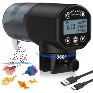 Aoyar Automatic Fish Feeder Dispenser for Aquarium: Rechargeable Auto Feeders for Tank Turtle Pond Betta - 200ml Smart Food Feeding Timer Dispensers for Flake Pellet Vacation Weekend