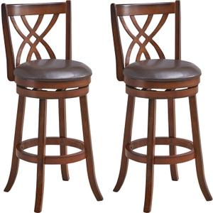 Bar Stools Set of 2, 360° Swivel Chairs with Rubber Wood Frame, 30-Inch PU Leather Cushioned Seat and Footrests, for Kitchen Island, Dining Room, Bar (Brown-30 inches, 2 stools)