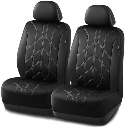 PIC AUTO Car Seat Cover, Piping Leather Front Seat Cover for Cars, Black & Black Two-Tone Luxury Leather, Universal Fit, Durable, Airbag Compatible, Suitable for SUVs, Trucks, Sedans, and Vehicles